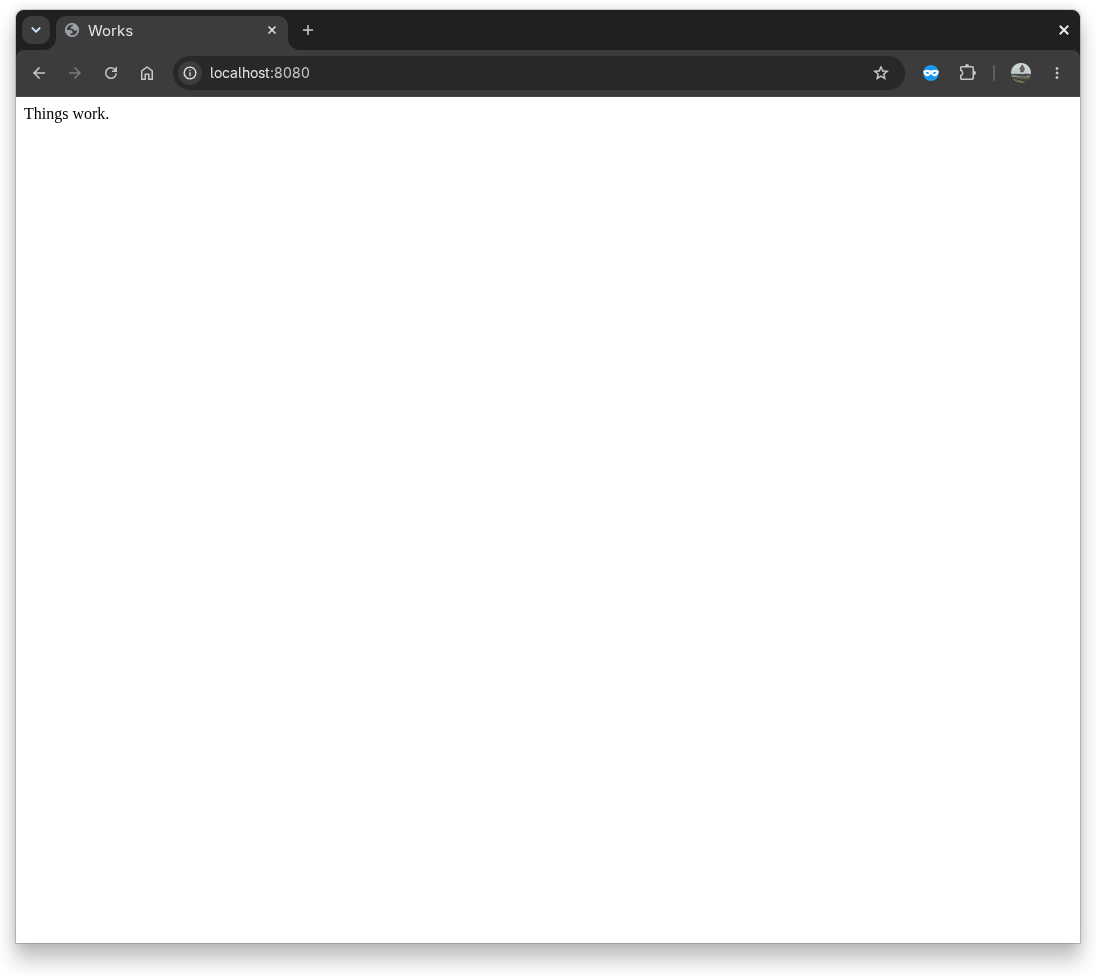 Browser showing simple website